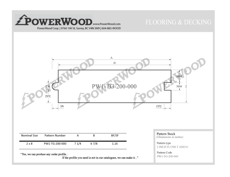 2 inch Flush Tongue and Groove Decking and Flooring Pattern